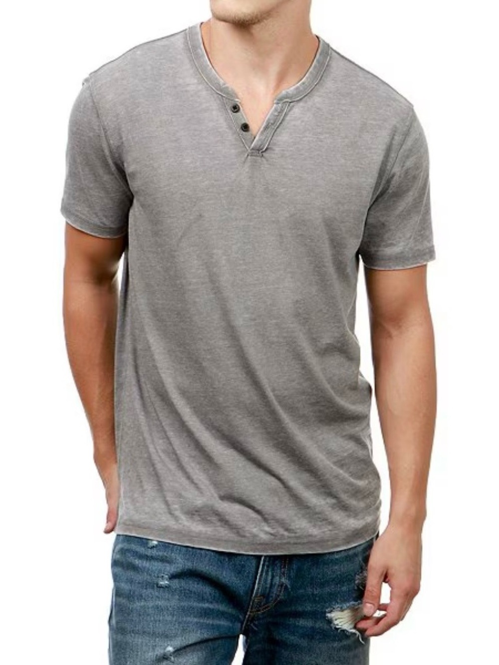Lucky Brand Men's Venice Burnout Short Sleeve Henley T-Shirt in Grey Size Large
